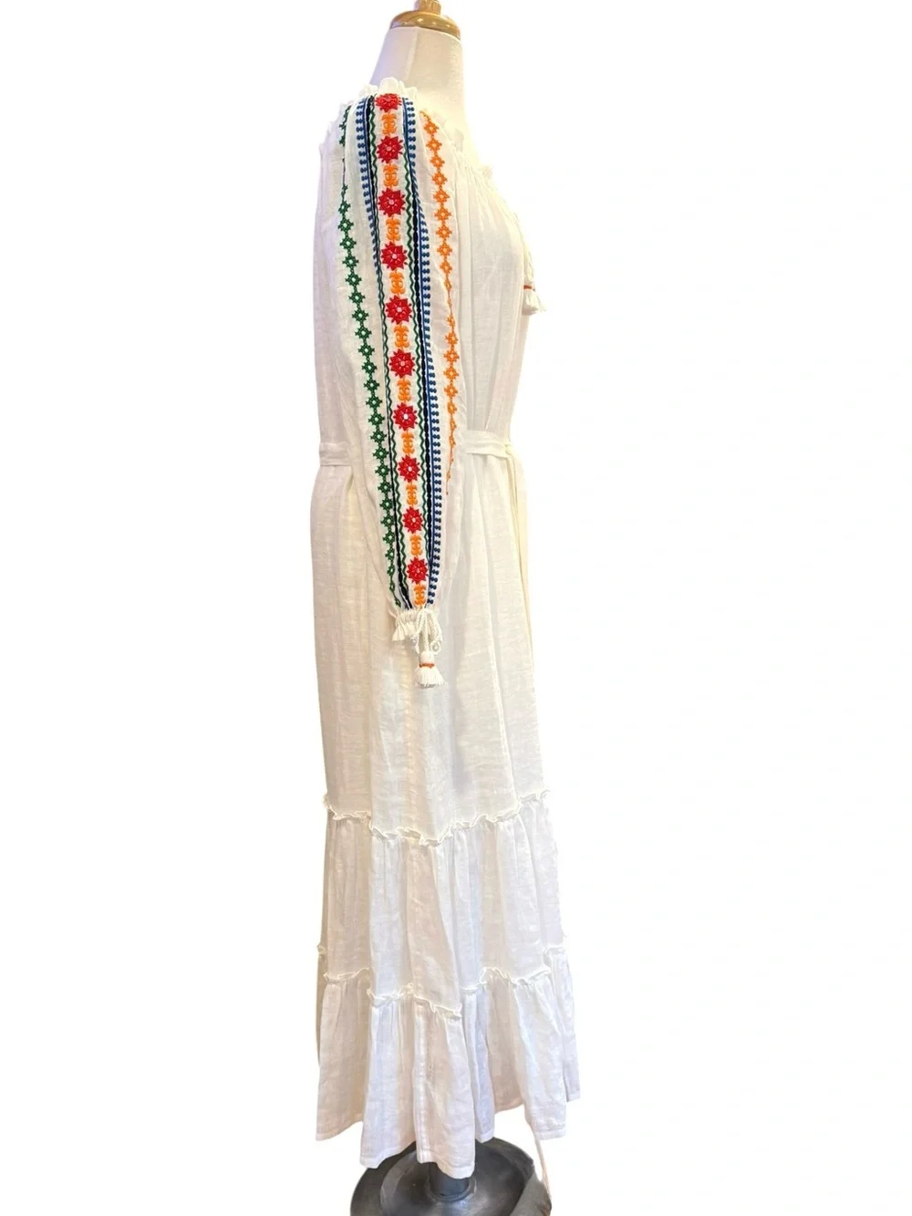 Tory Burch Embroidered Peasant Maxi Dress Cover-up On or Off Shoulder Small